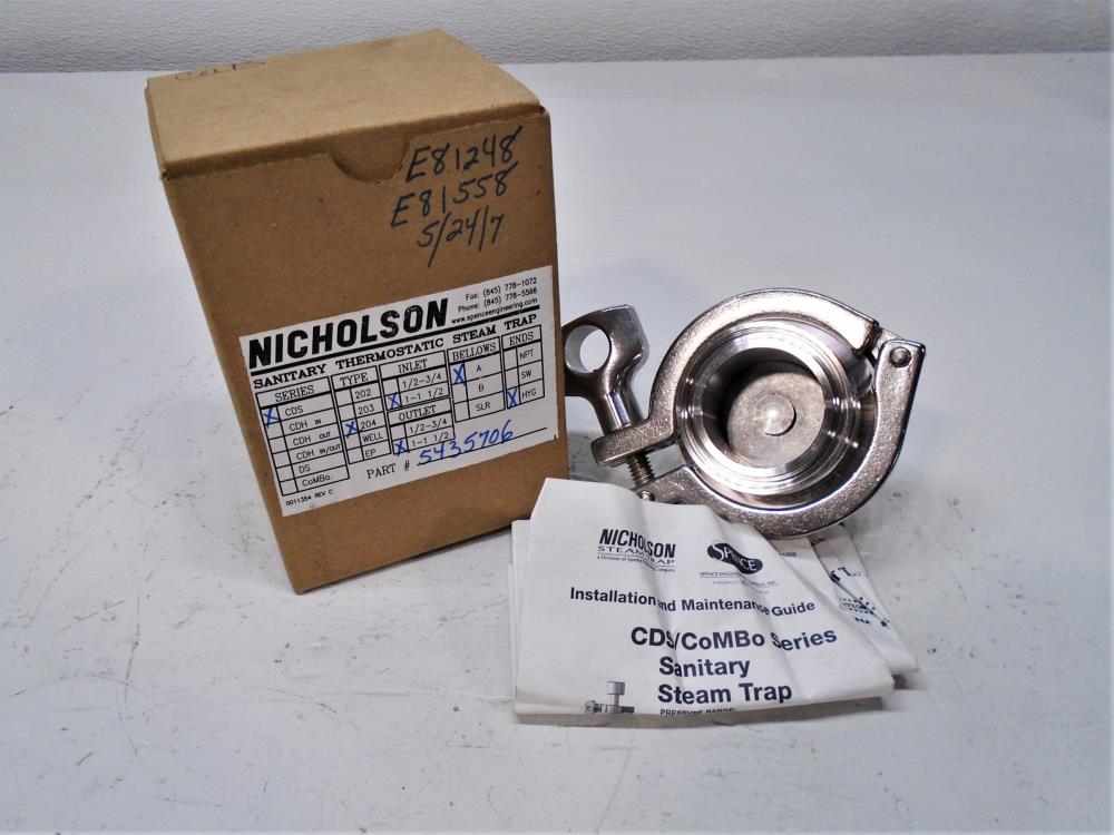 Nicholson 1"- 1 1/2" Sanitary Thermostatic Steam Trap, Type 204, Part 5435706